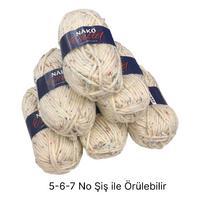 İH6544 - 556 gr. (6 Adet) Nako outlet spagetti kalınlık yumuşak doku tweedli İhraç Fazlası İp