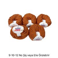 İH6786 - 500 gr. (5 Adet) Nako outlet romeo % 100 yün moher ihraç kızıl taba İhraç Fazlası İp