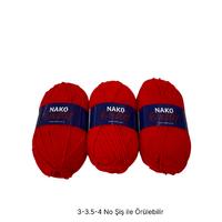 İH8147 - 308 gr. (3 Adet) Nako outlet kırmızı  İhraç Fazlası İp