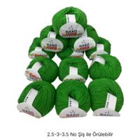 İH9520 -  660 gr. (12 Adet) Nako outlet % 50 yünlü yeşil  İhraç Fazlası İp