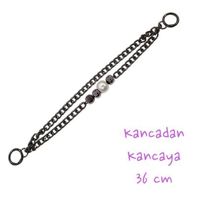 İnci Boncuklu Zincirli Çanta Sapı 36 cm - Antrasit