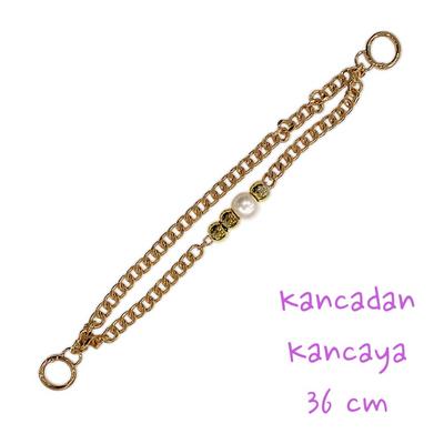 İnci Boncuklu Zincirli Çanta Sapı 36 cm - Gold