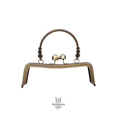 İnci Tokalı Kulplu Çanta Klipsi - Burs (SN5) / 16 cm - Eskitme Gold (Dikmeli)