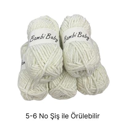 KD1774 - 500 gr. (5 Adet) Simli Standart kalınlık Krem Kadife İhraç Fazlası İp