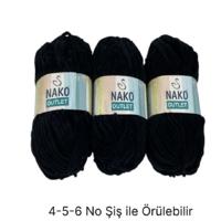 KD3474 - 248 gr. (3 Adet) Standart kalınlık kadife nako outlet siyah Kadife İhraç Fazlası İp