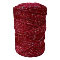 Kırmızı - Renkli Simli Polyester Makrome İpi 200 gr.