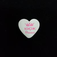 Küçük Prenses Baskılı Ahşap Kalpli Boncuk - Pembe Beyaz