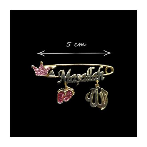 Maşallah Yazılı Bebek Yaka İğnesi Ayaklı Pembe 25.00 TL
