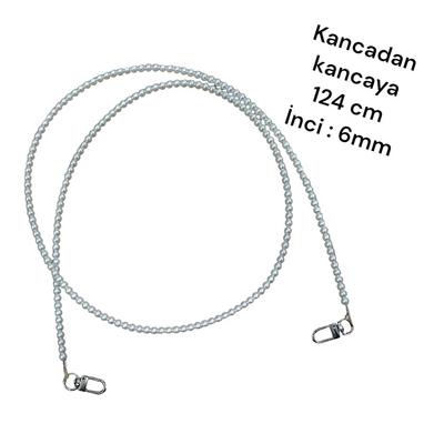 MDL4 124 cm İnci Boncuklu Çanta Sapı  - Gümüş Klipsli