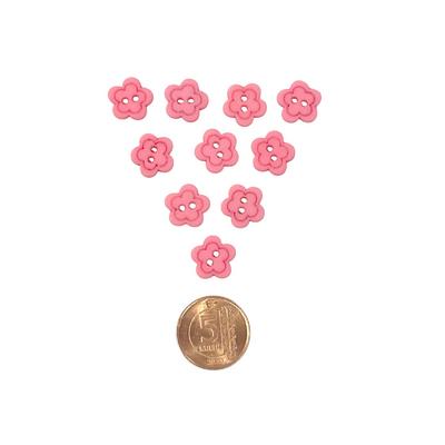 Model 53 Şeker Pembe Çizgili Çiçek Amigurumi Düğmesi - 10 Adet