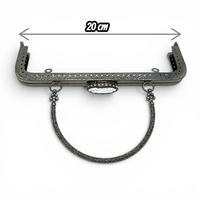 Oval Büyük Taşlı Çanta Klipsi - Burs / 20 cm - Antrasit (Dikişli)