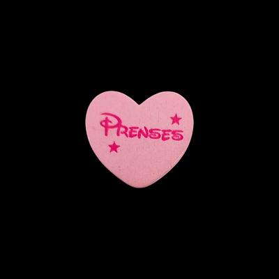 Prenses Baskılı Ahşap Kalpli Boncuk - Bebe Pembe
