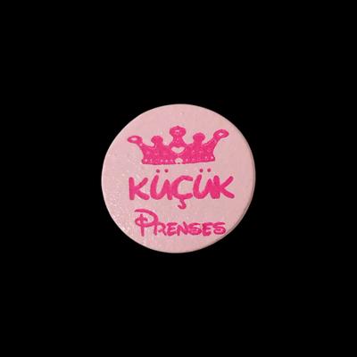 Toz Pembe Küçük Prenses Baskılı Ahşap Boncuk - 20 mm