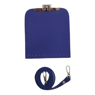 Koyu Saks Mavisi Metal Detaylı Kapaklı Askılı Telefon Çanta Kiti