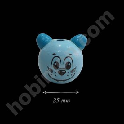 Ahşap Top Şeklinde Kedi Boncuk - Mavi