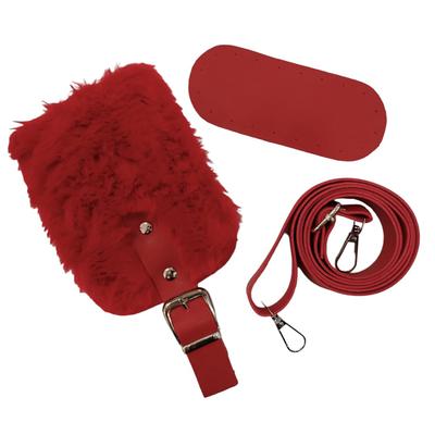 Kırmızı Peluş Kürk Kapaklı Askılı Telefon Çanta Kiti