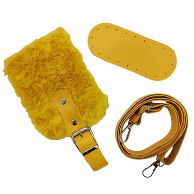 Sarı Peluş Kürk Kapaklı Askılı Telefon Çanta Kiti
